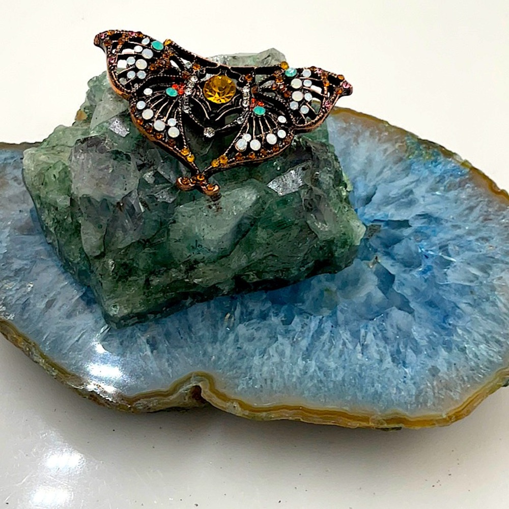 Copper Butterfly Brooch Coated/W Molybdenum Featuring Sparkling Crystal Accents - Picture 6 of 7